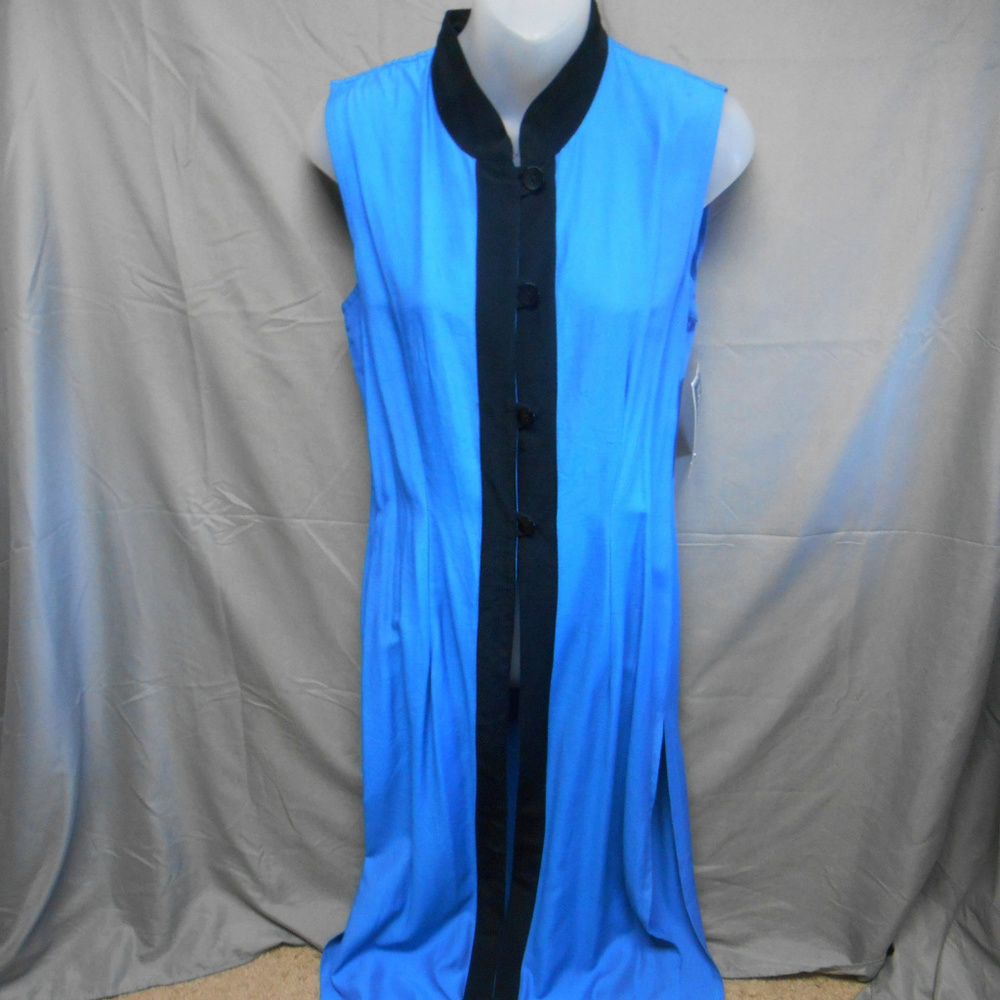 NWT Focus Studio sleeveless blue black duster 8